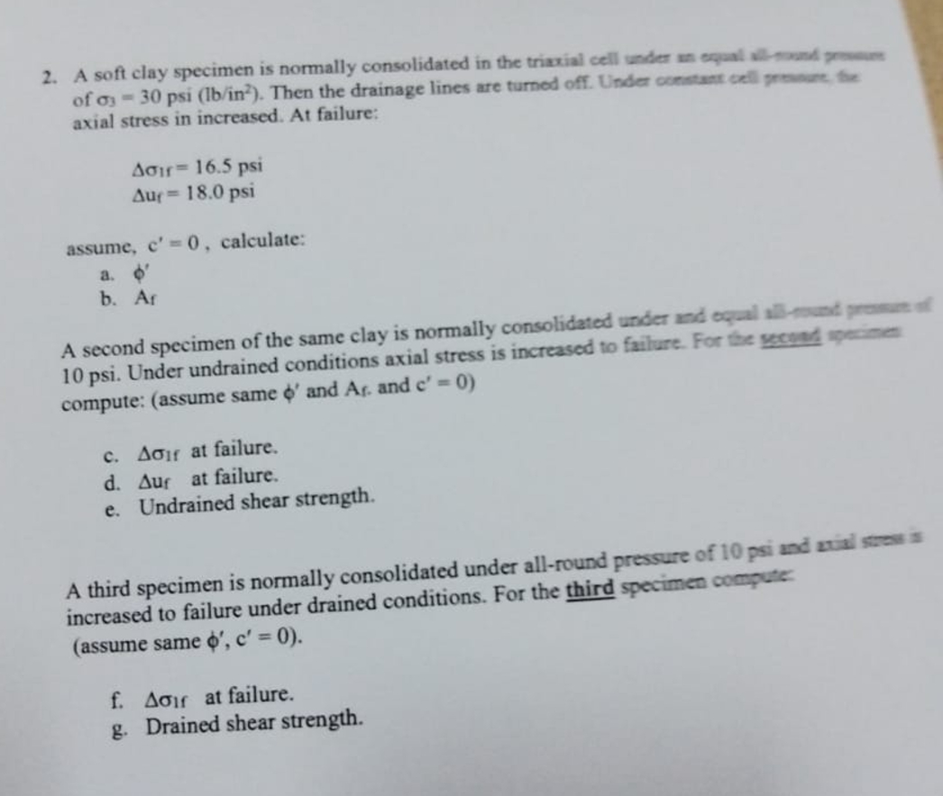 A soft clay specimen is normally consolidated in
