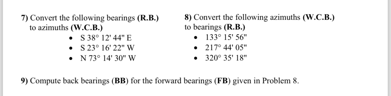 Convert the following bearings ( R . B . ) to