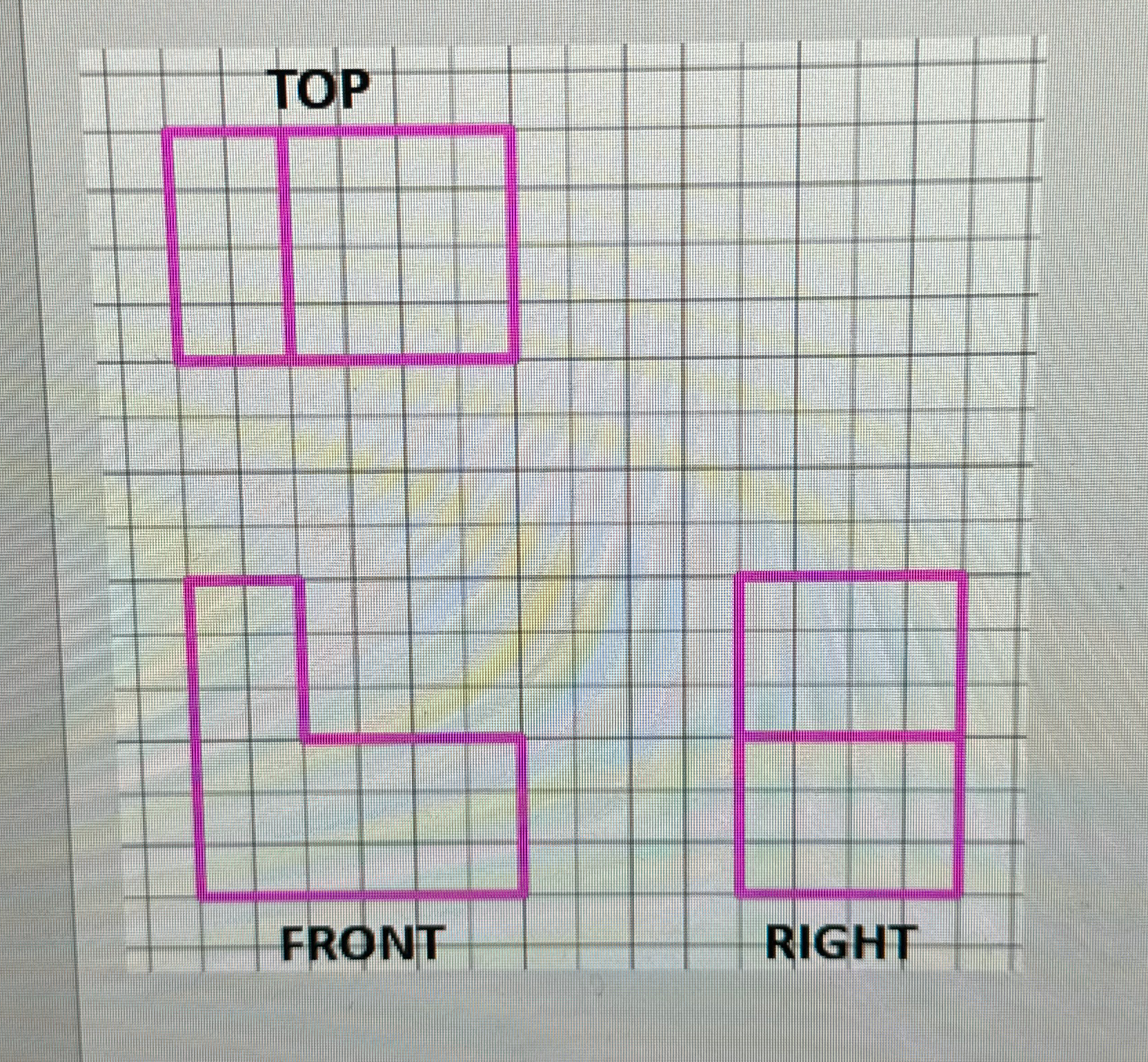 Given the top, front, and right view, draw the