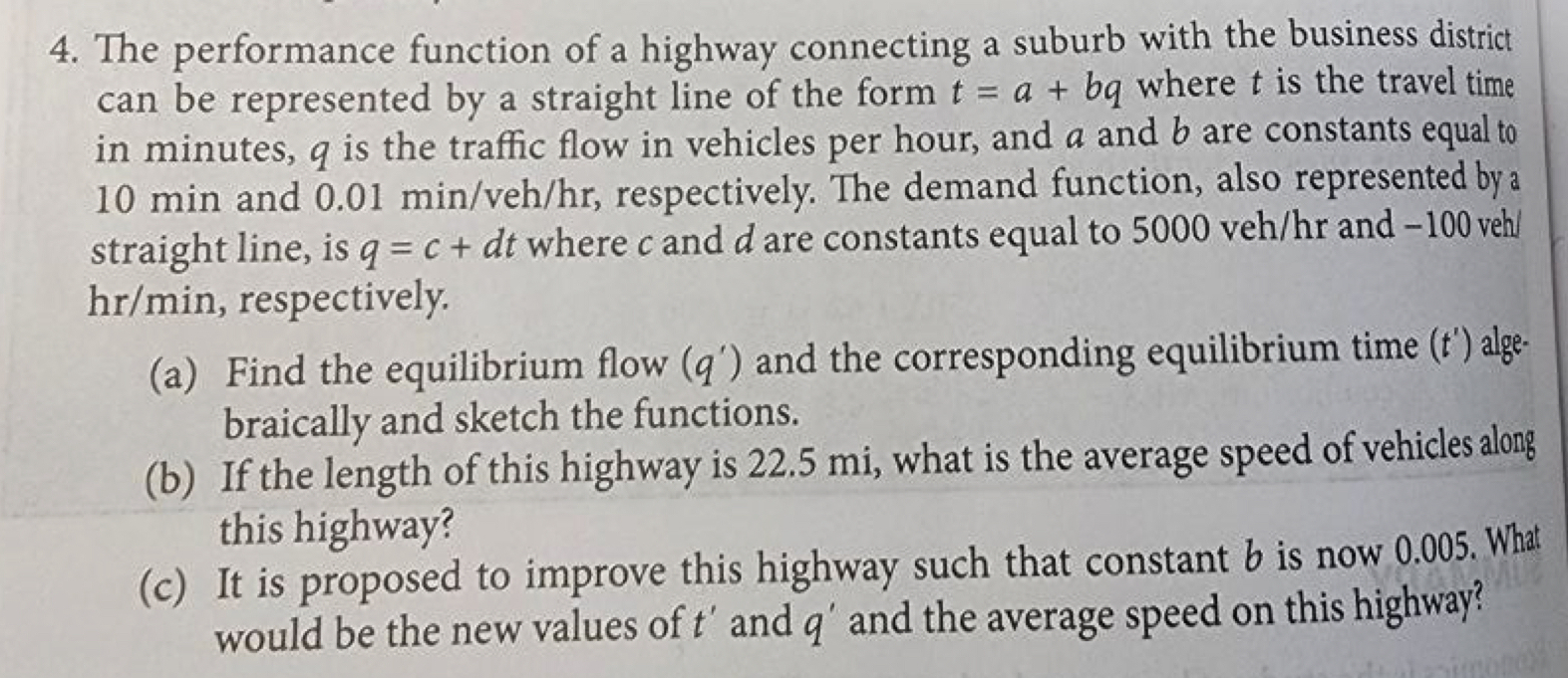 The performance function of a highway connecting