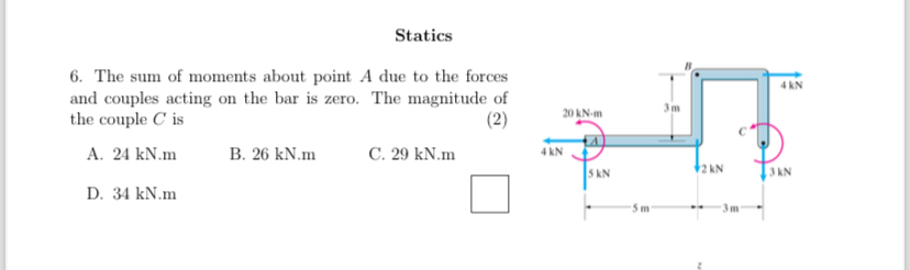 Statics 6 . The sum of moments about point A due