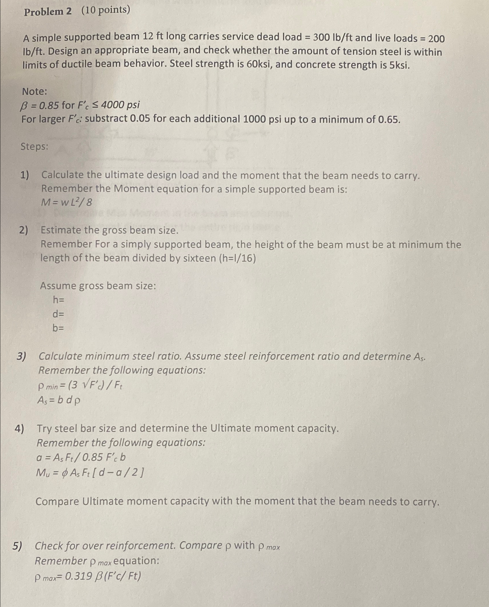 Problem 2 ( 1 0 points ) A simple supported beam