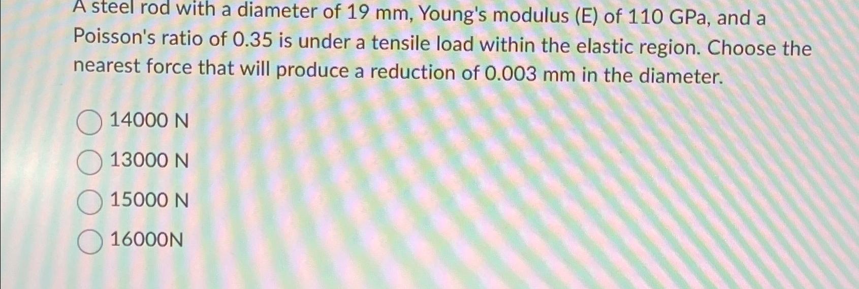 A steel rod with a diameter of 1 9 m m , Young's