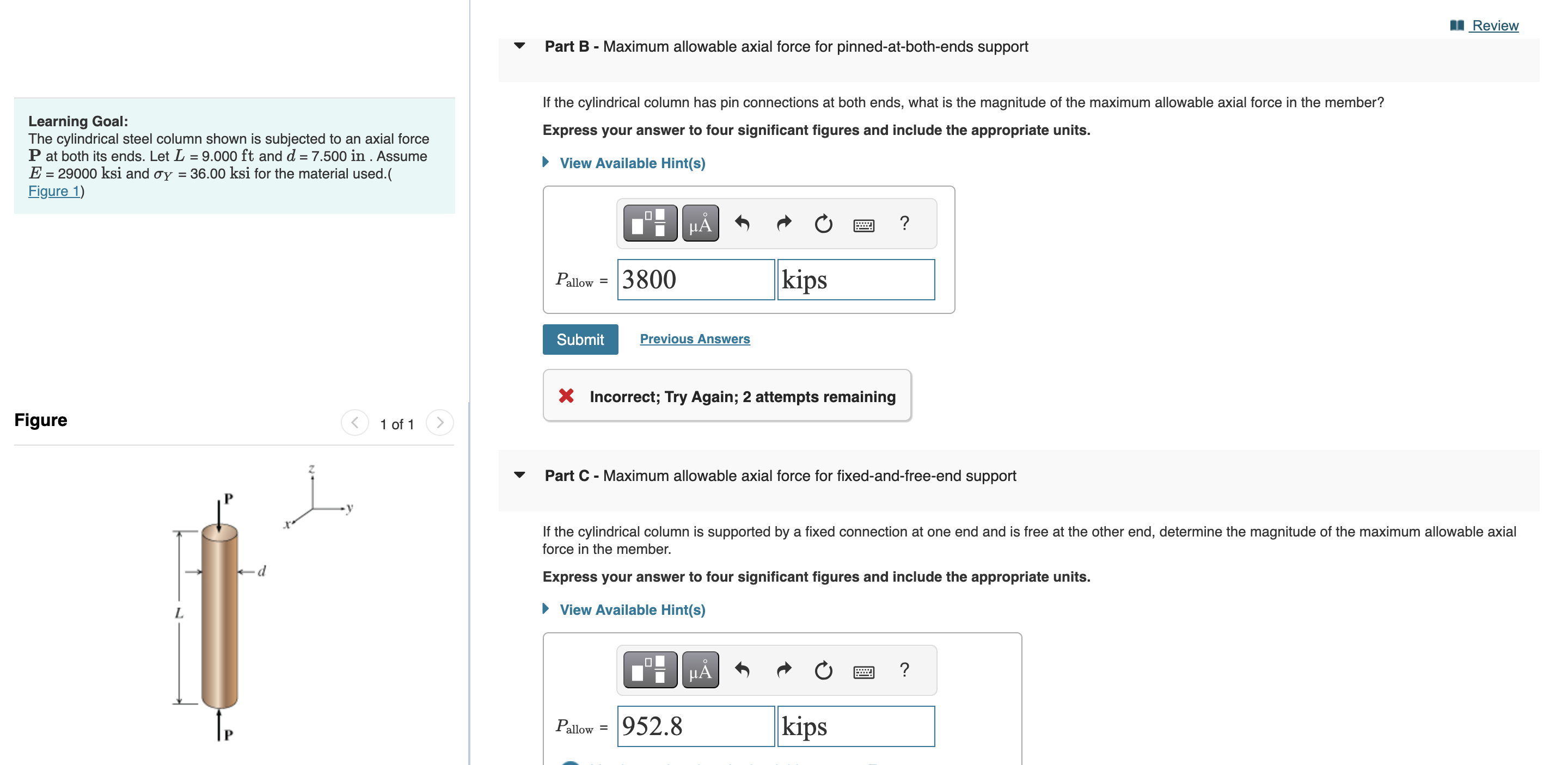 Learning Goal: The cylindrical steel column shown