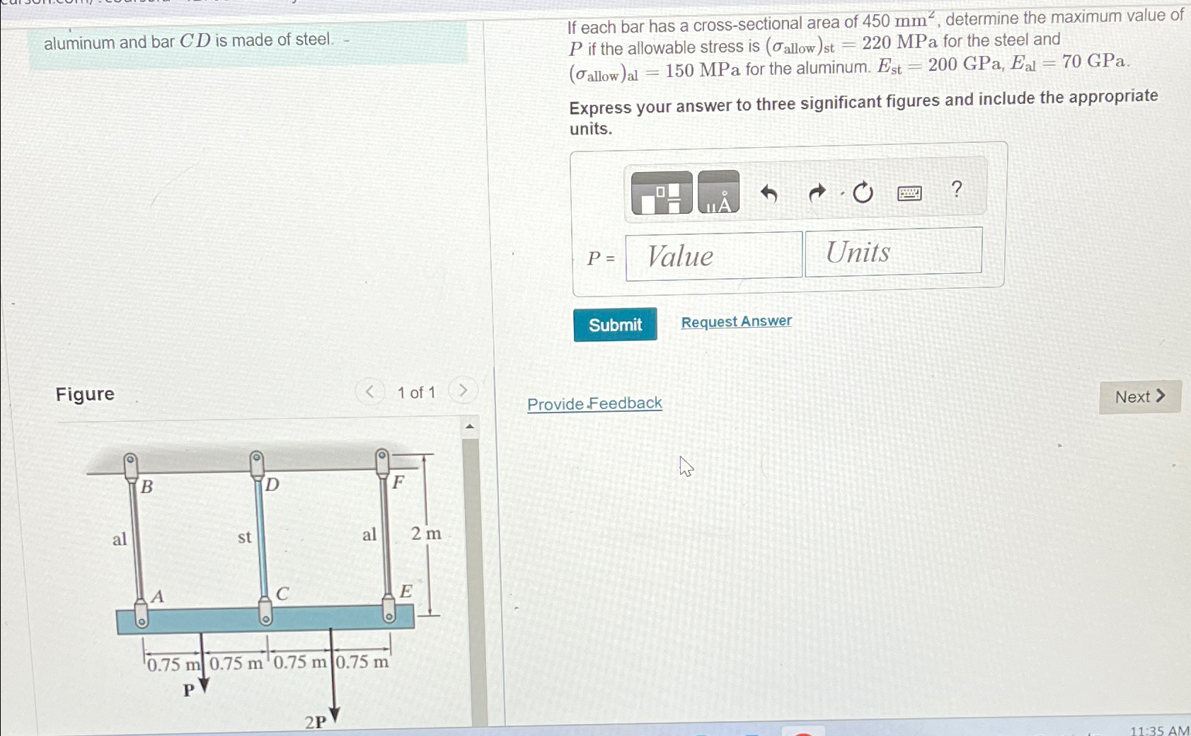 aluminum and bar C D is made of steel. - Figure 1