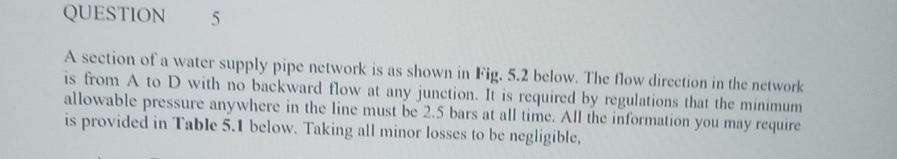 QUESTION 5 A section of a water supply pipe