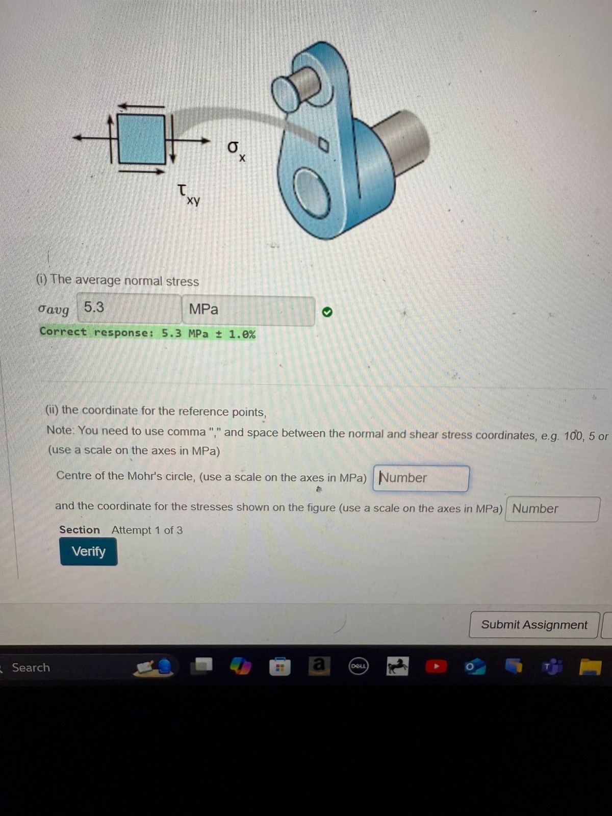 ( i ) The average normal stress a v g Correct