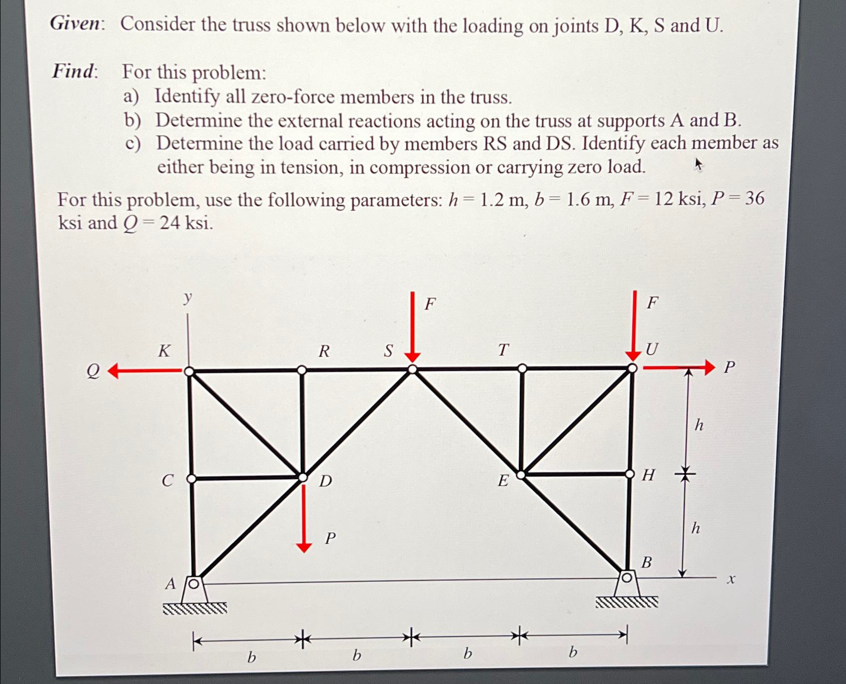 Given: Consider the truss shown below with the