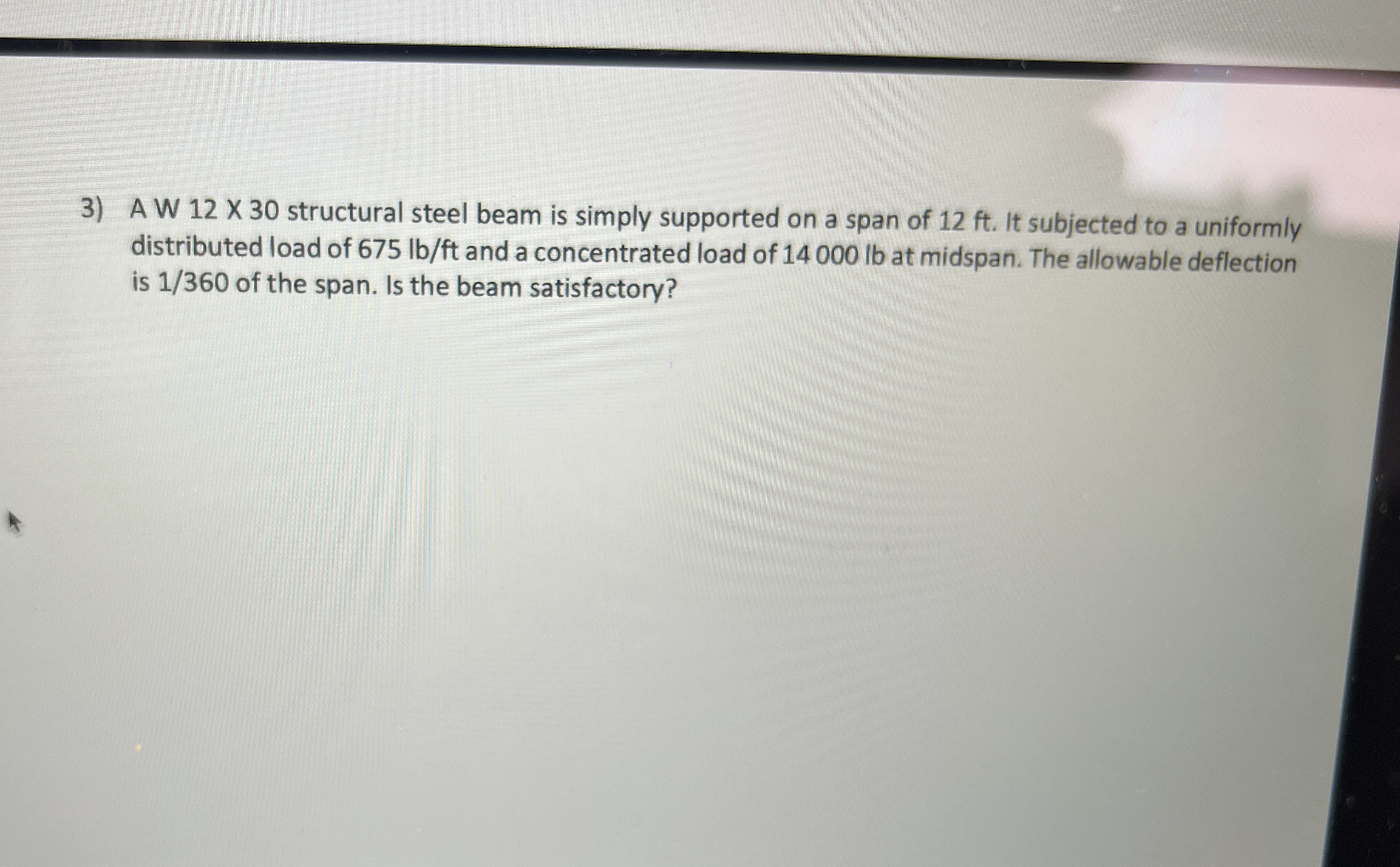 A W 1 2 3 0 structural steel beam is simply