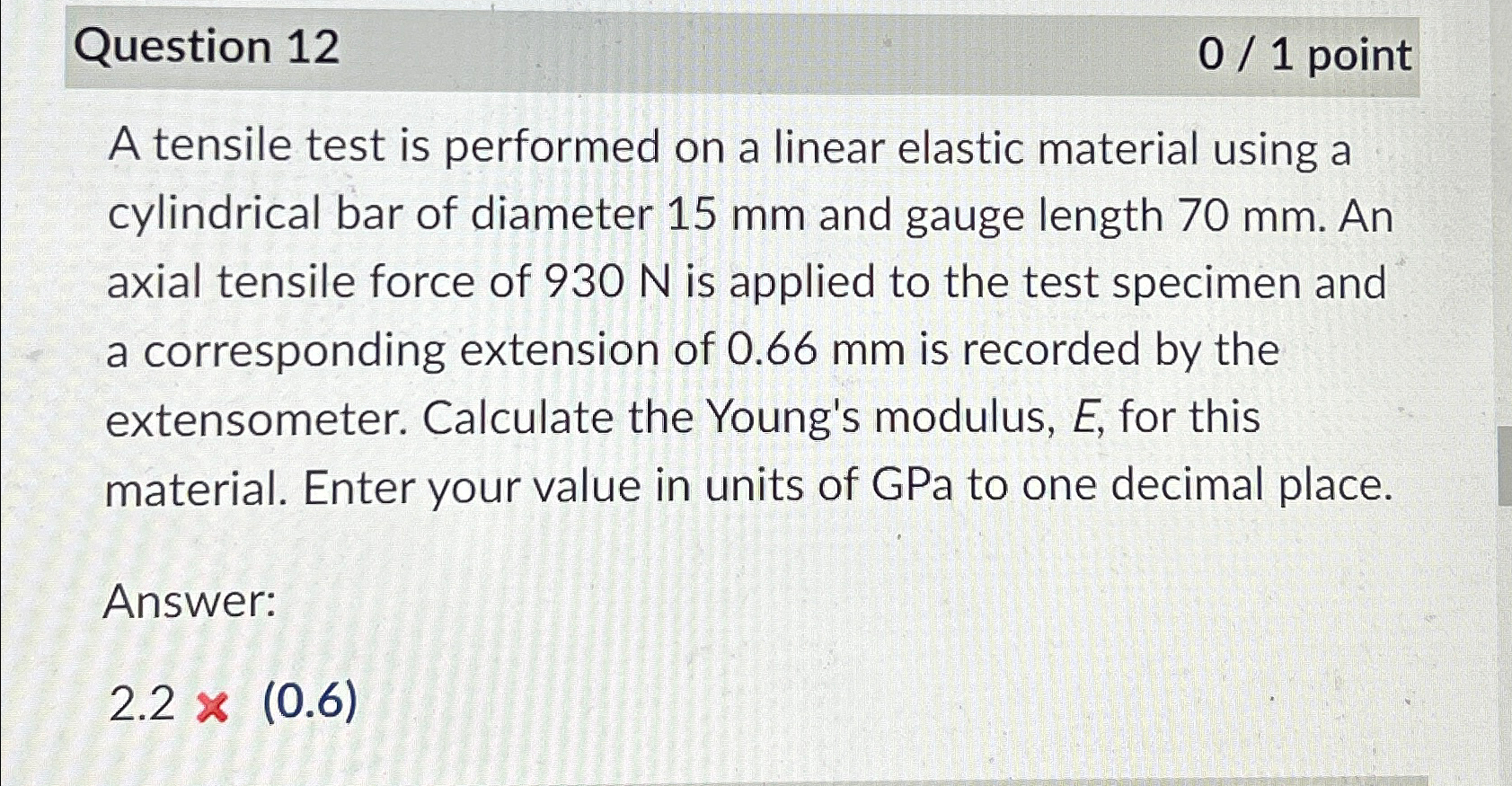 A tensile test is performed on a linear elastic
