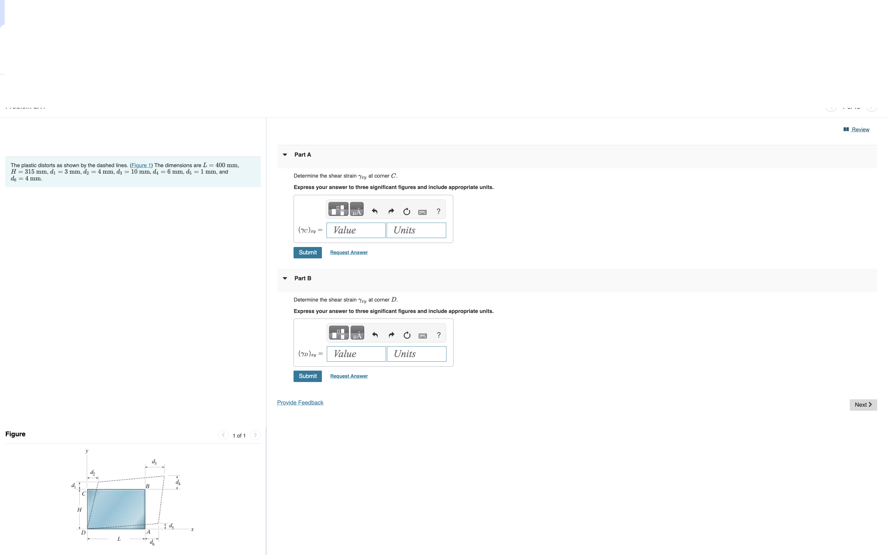 The plastic distorts as shown by the dashed