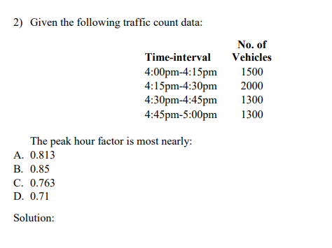 Given the following traffic count data: The peak
