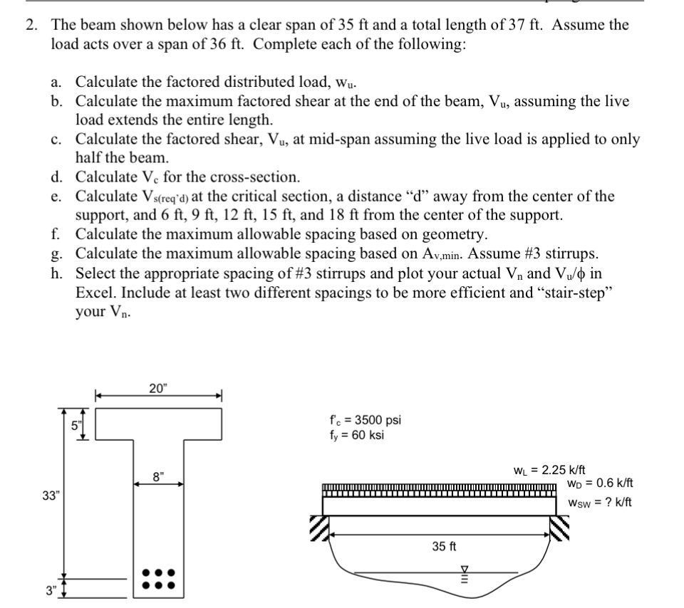 The beam shown below has a clear span of 3 5 f t