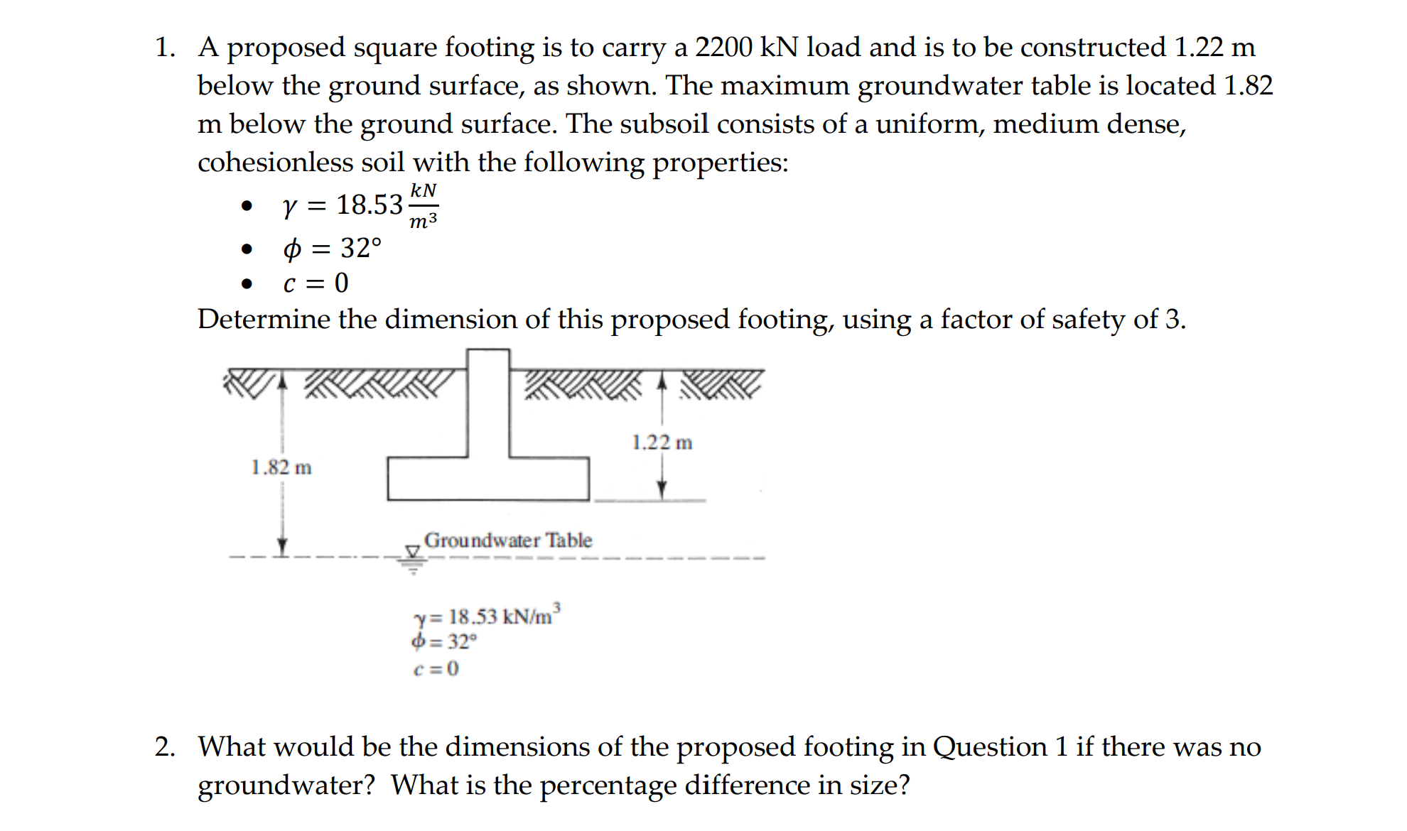 A proposed square footing is to carry a 2 2 0 0 k