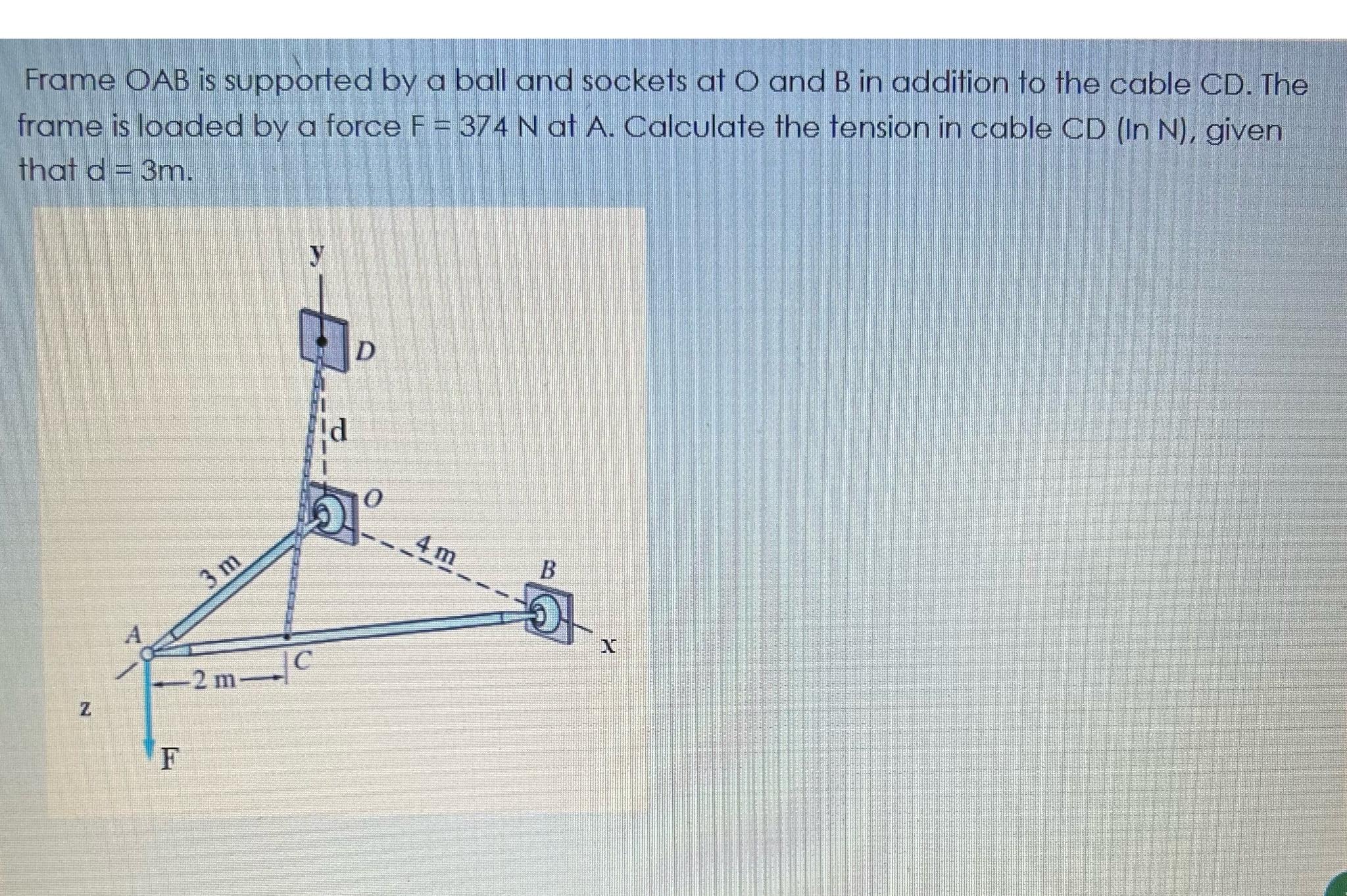 Frame OAB is supported by a ball and sockets at O