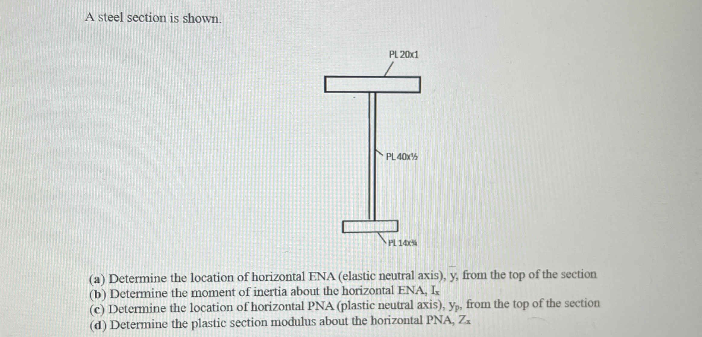 A steel section is shown. ( a ) Determine the