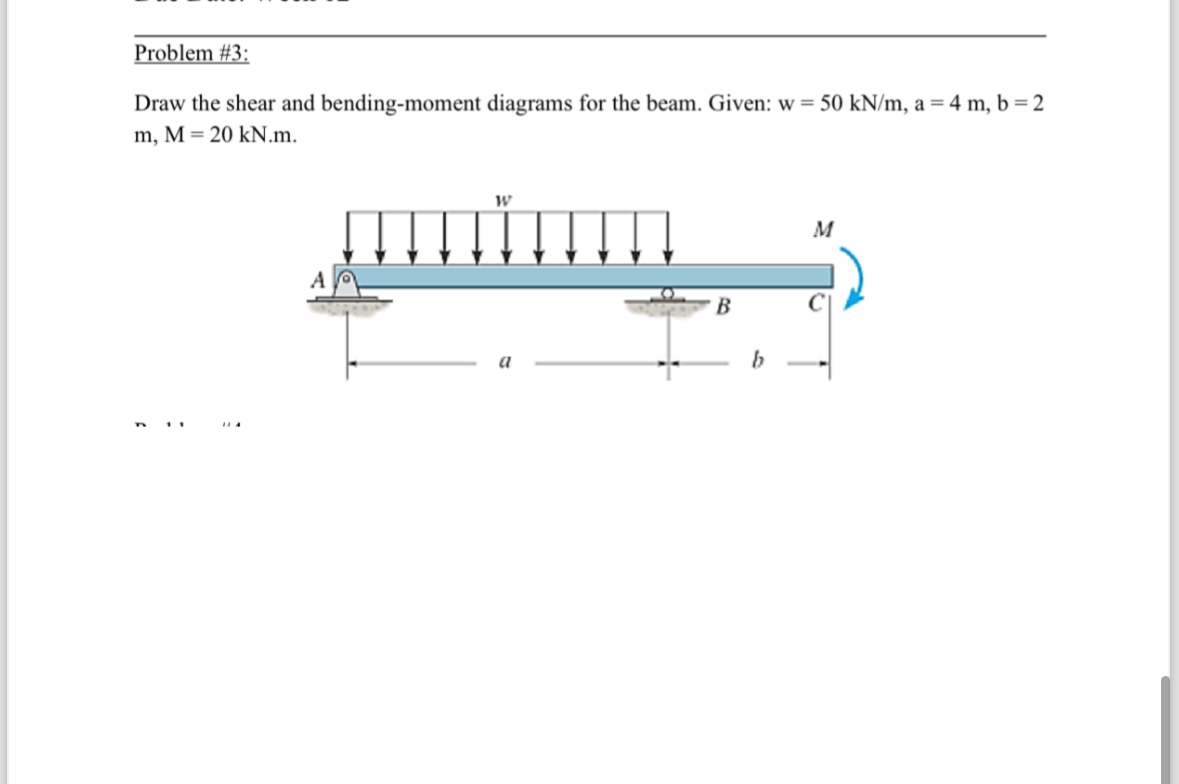 Problem # 3 : Draw the shear and bending - moment