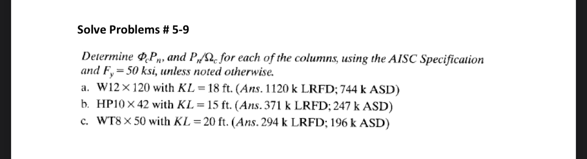 Solve Problems # 5 - 9 Determine c P n , and P n