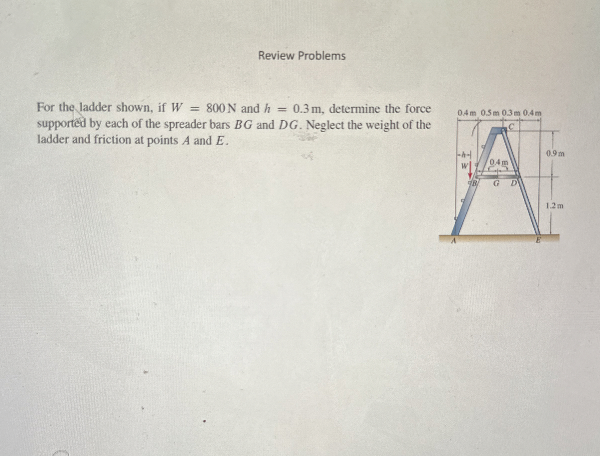 Review Problems For the ladder shown, if W = 8 0