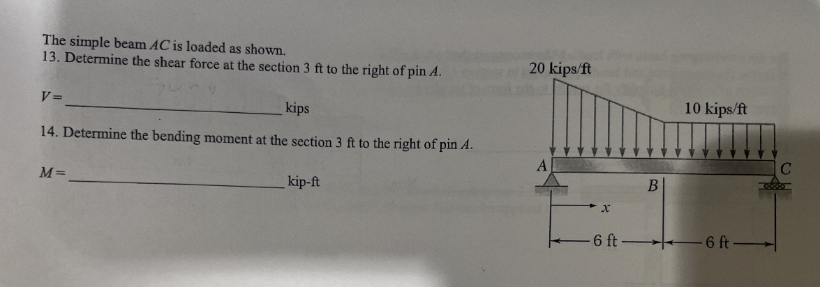 The simple beam A C is loaded as shown. 1 3 .