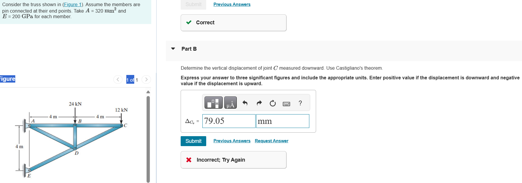 Part B Determine the vertical displacement of