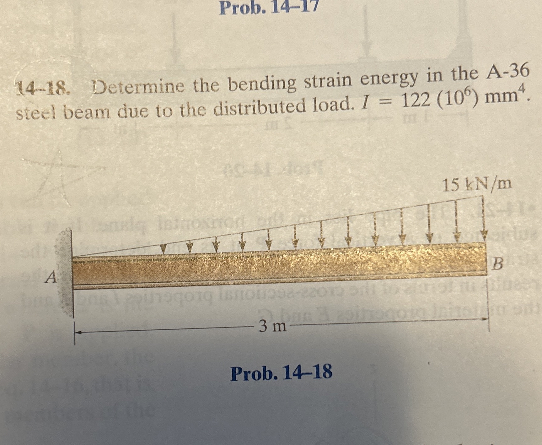 1 4 - 1 8 . Determine the bending strain energy