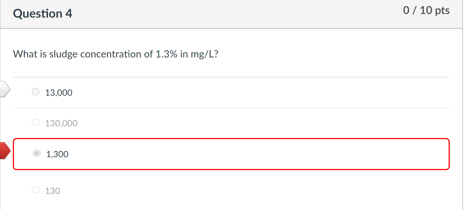 What is sludge concentration of 1 . 3 % in mg / L
