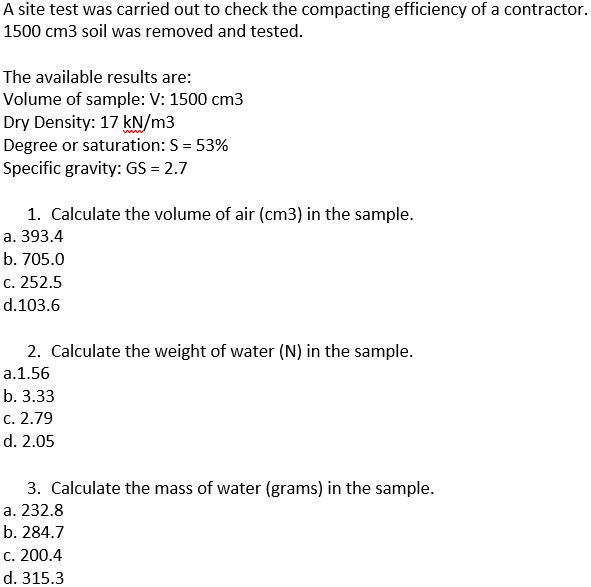 ( PLEASE PROVIDE COMPLETE SOLUTION ) A site test