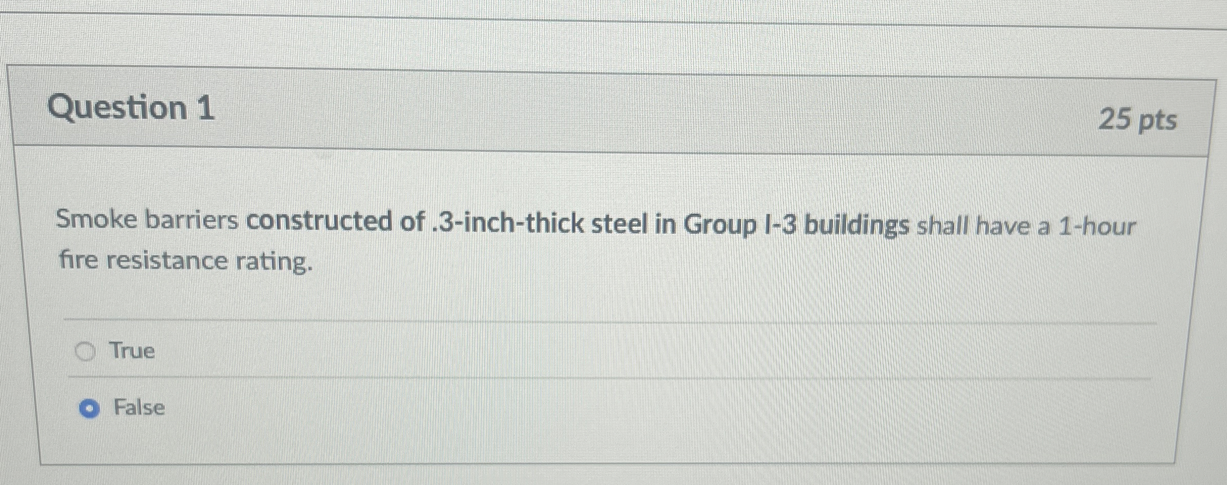 Question 1 Smoke barriers constructed of . 3 -