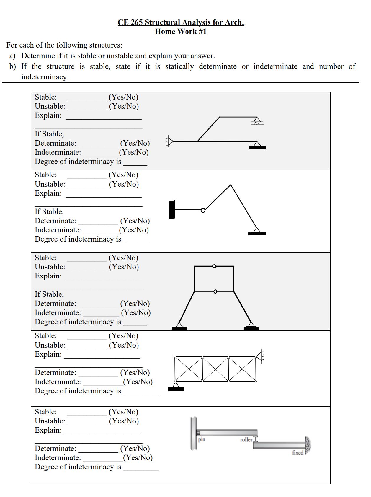 CE 2 6 5 Structural Analysis for Arch. Home Work