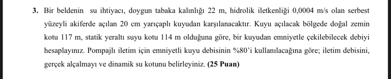 Bir beldenin su ihtiyac , doygun tabaka kal nl 2