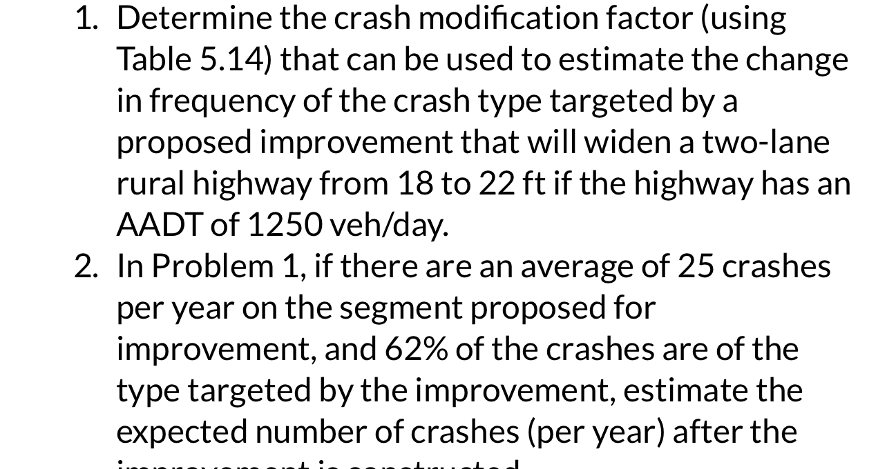 Determine the crash modification factor ( using
