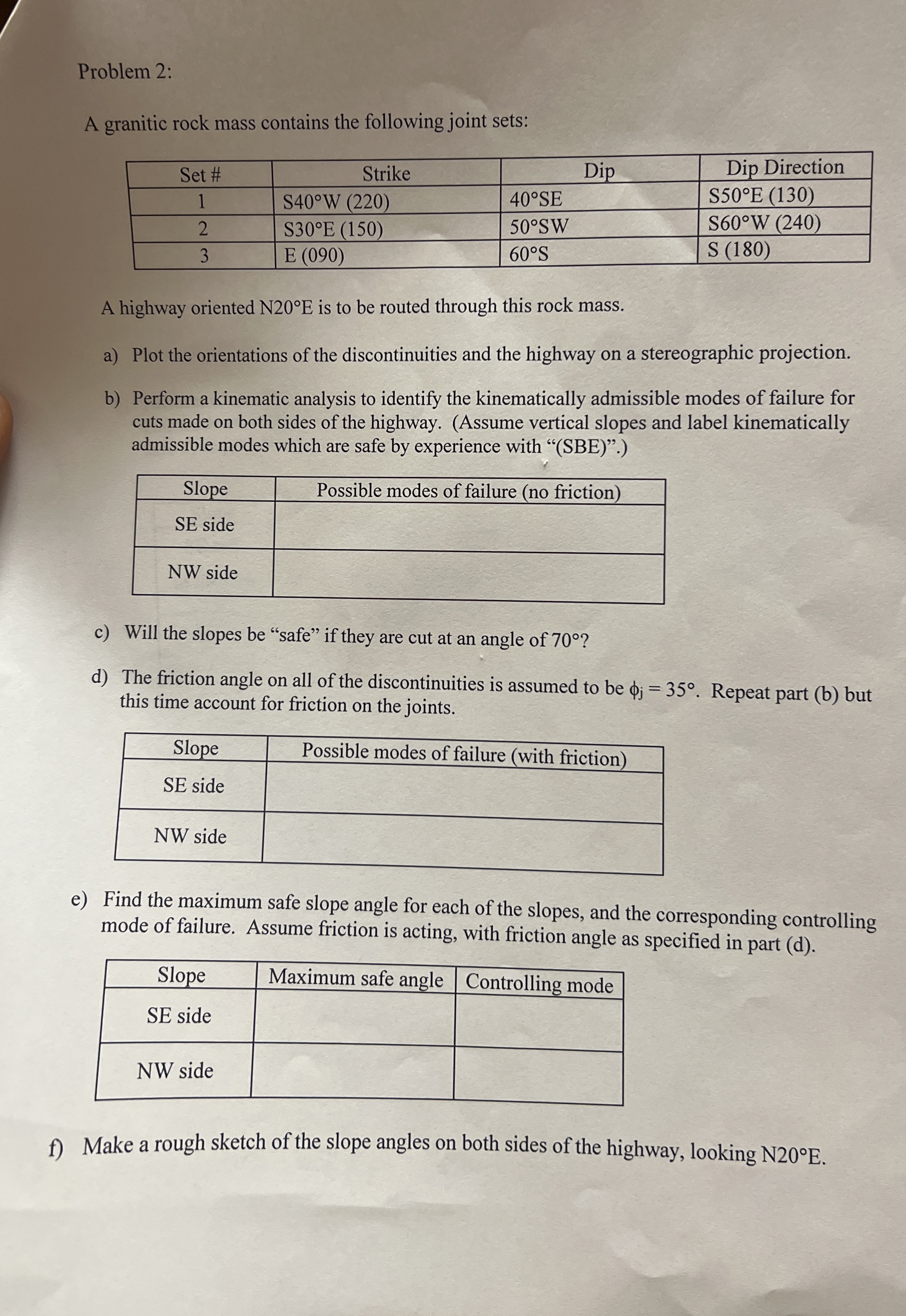 Problem 2 : A granitic rock mass contains the