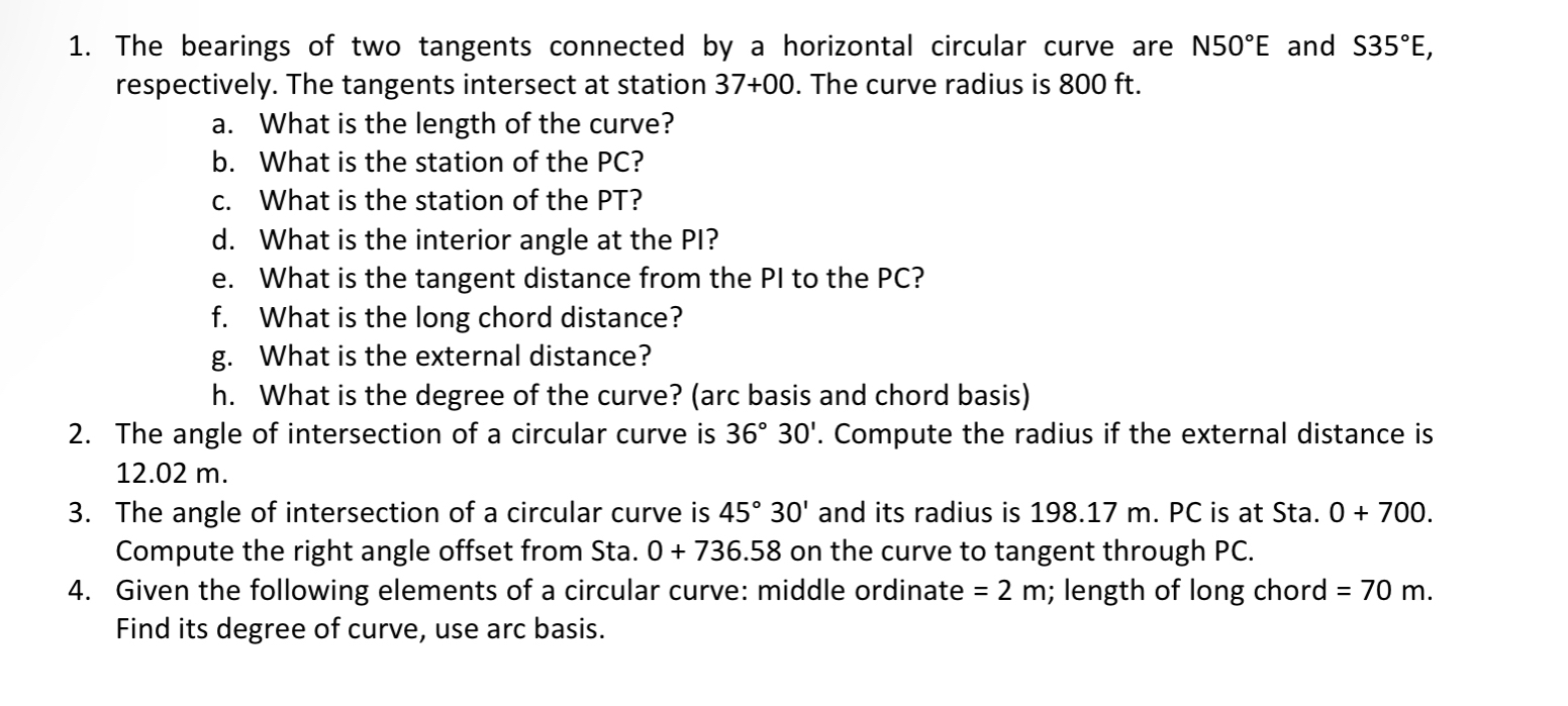 The bearings of two tangents connected by a