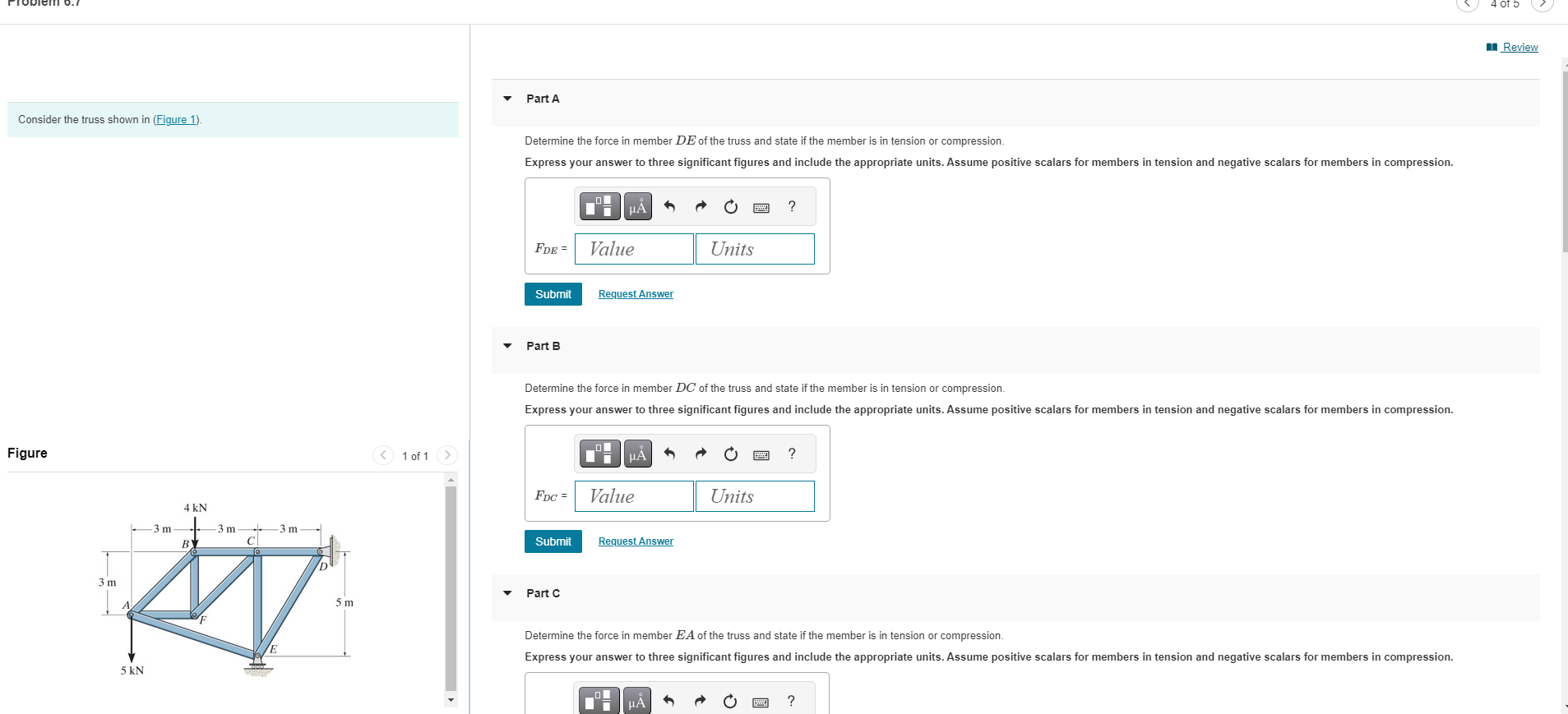I need the force in memebers DE , DC , EA , EC ,