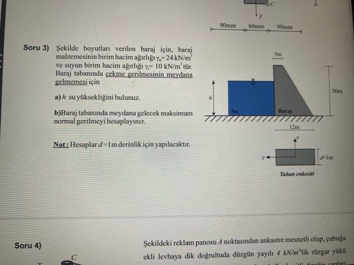 Sekilde boyutlar verilen baraj 1in, baraj