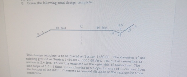 Given the following road design template: This