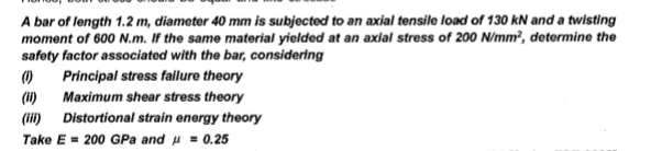 A bar of length 1 . 2 m , diameter 4 0 m m is