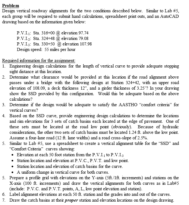 Problem Design vertical roadway alignments for