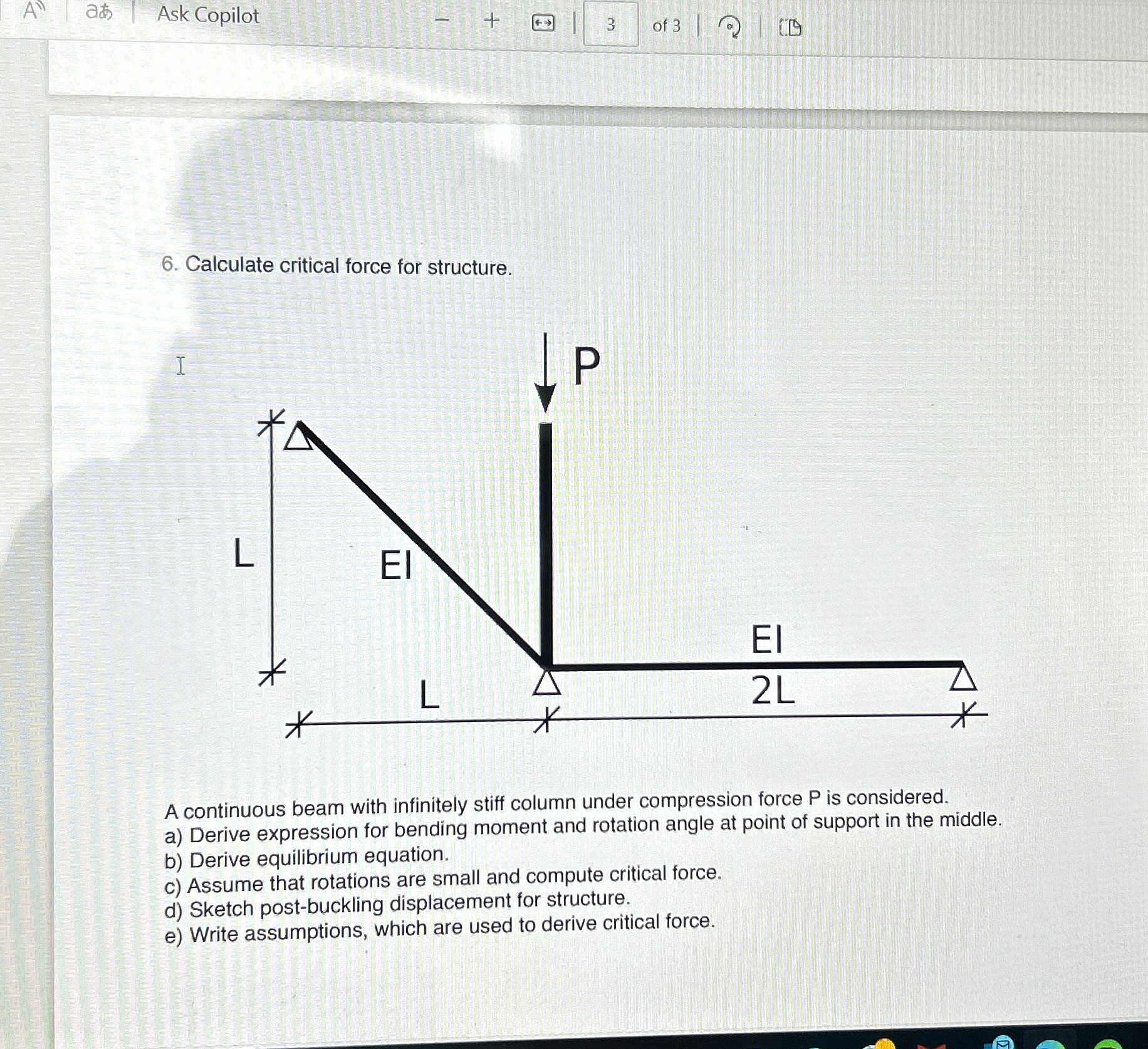 Calculate critical force for structure. A