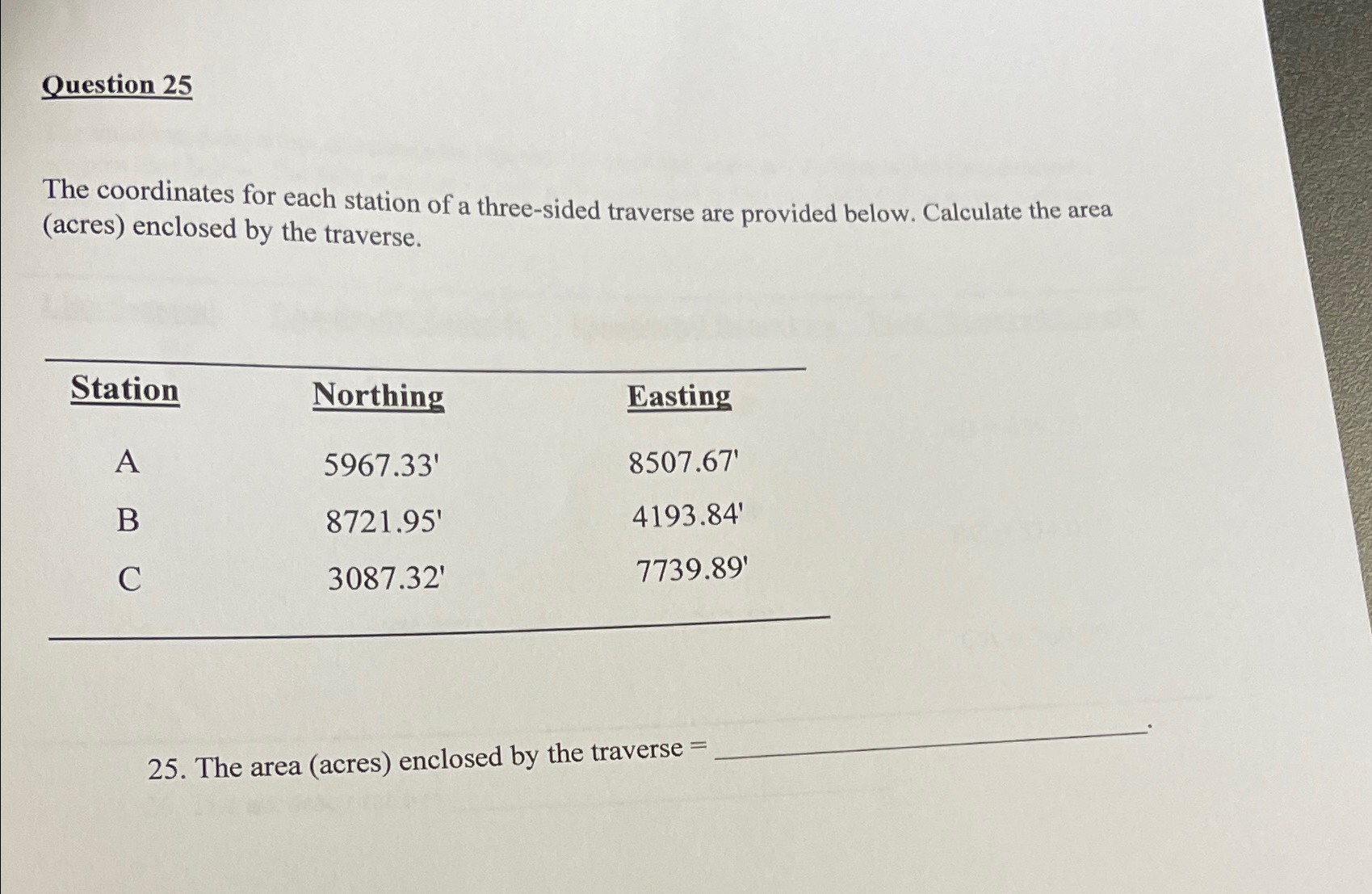 Question 2 5 The coordinates for each station of