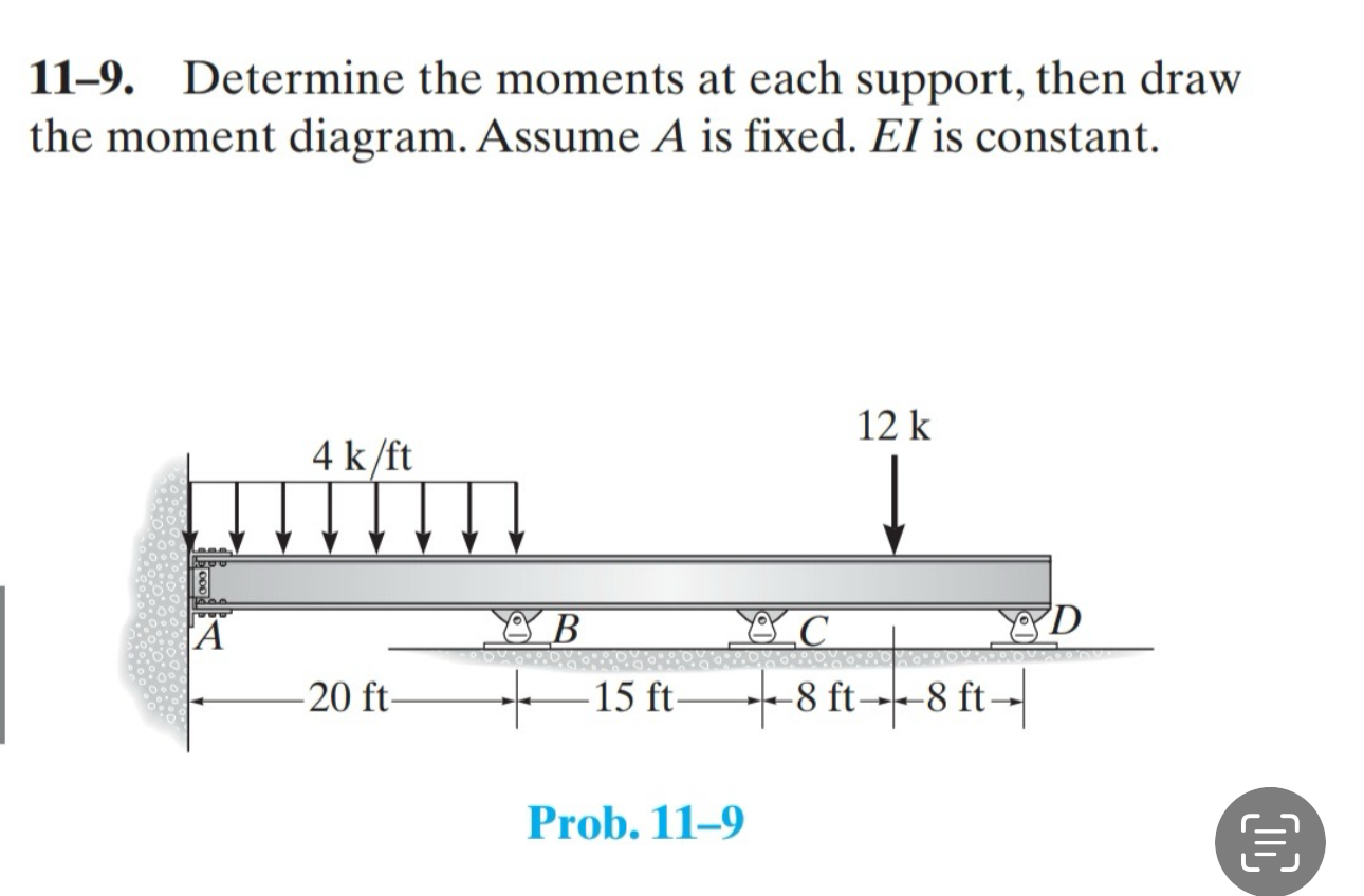 1 1 - 9 . Determine the moments at each support,