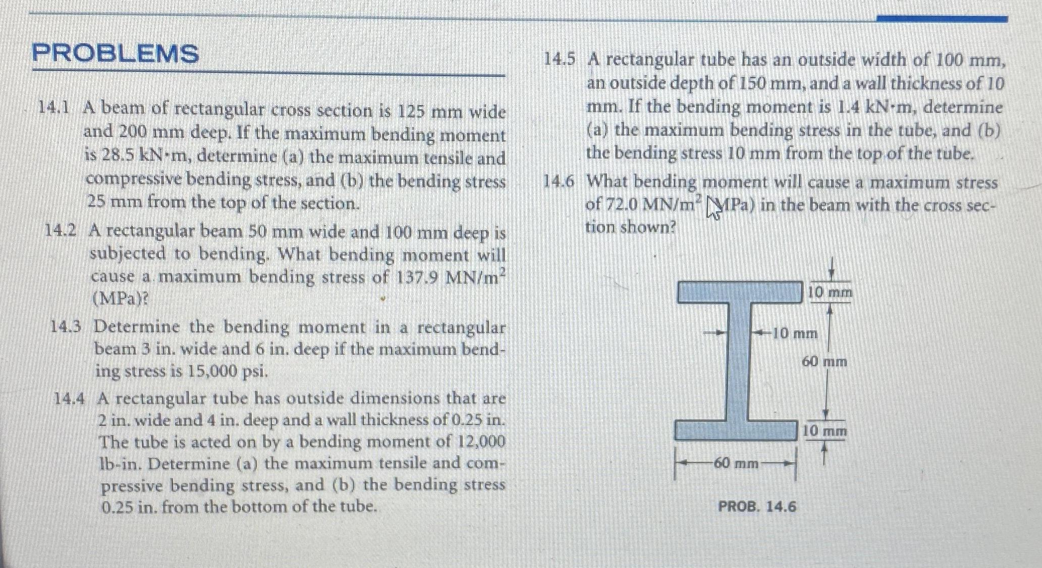 PROBLEMS 1 4 . 1 A beam of rectangular cross