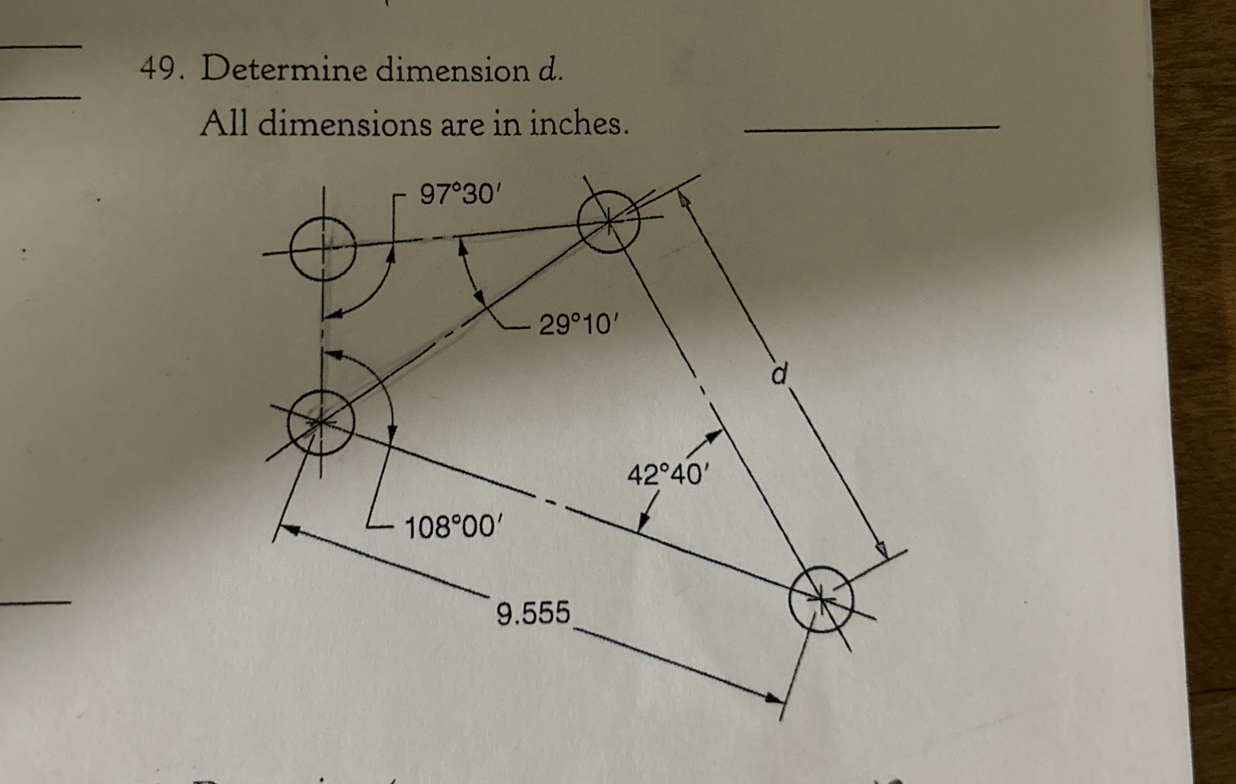 Determine dimension d . All dimensions are in