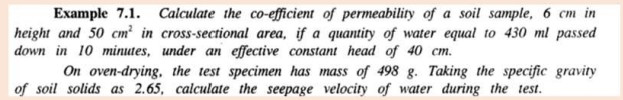 Calculate the co - efficient of permeability of a