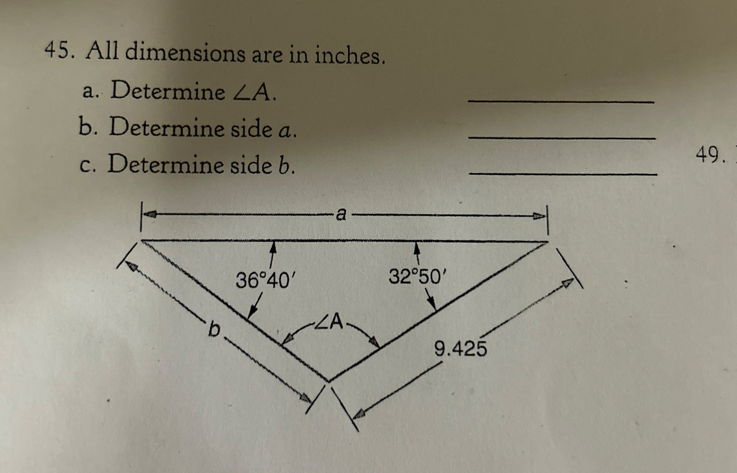 All dimensions are in inches. a . Determine ? ? A