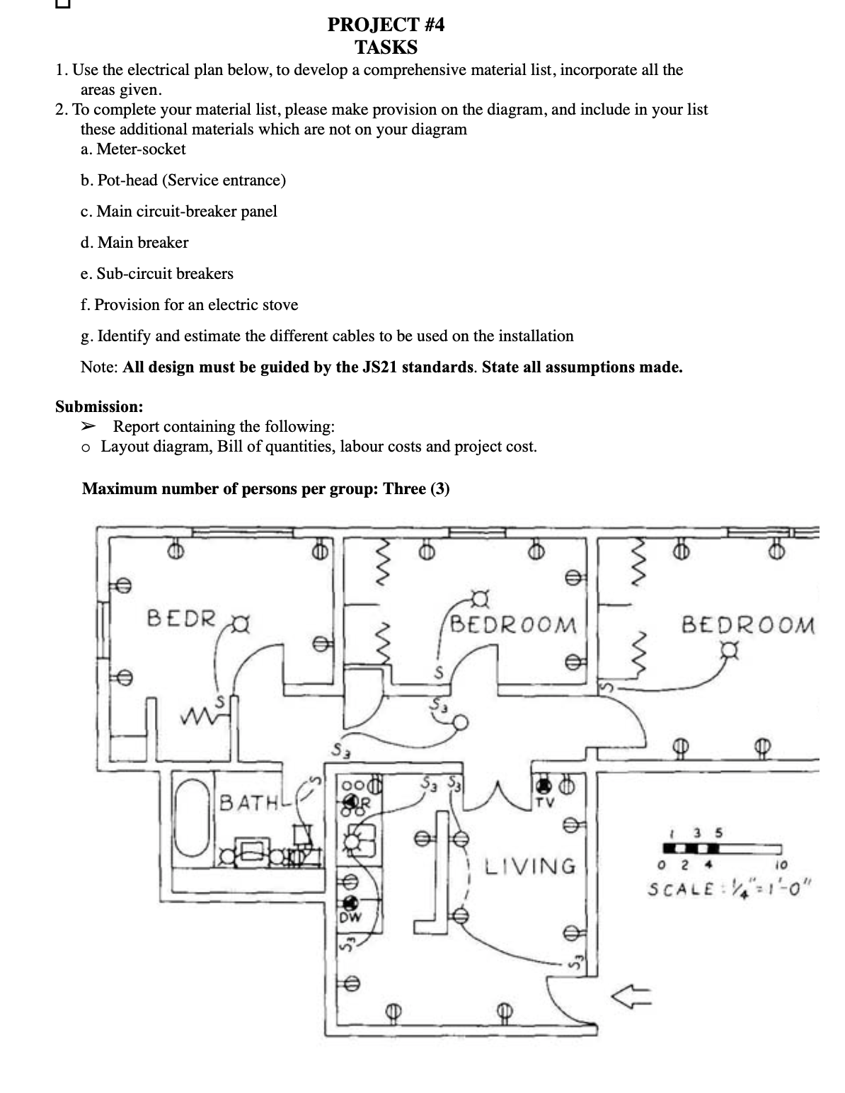 PROJECT # 4 TASKS Use the electrical plan below,