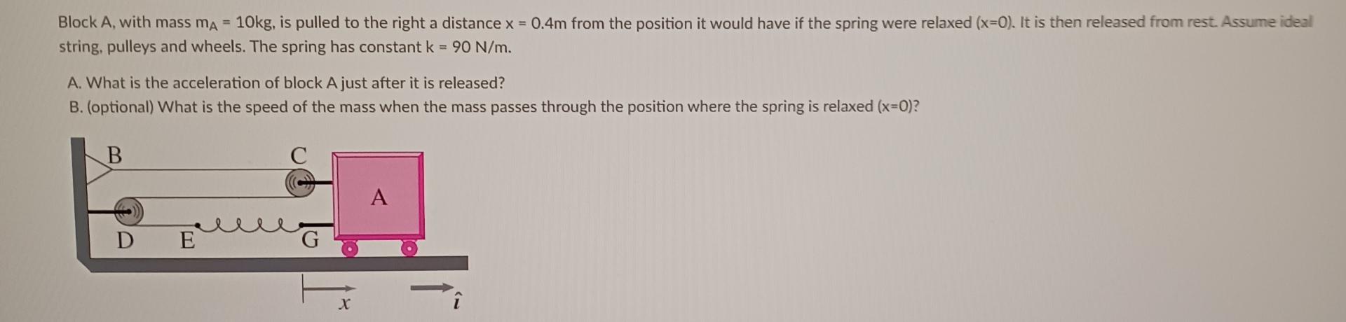 Block A , with mass m A = 1 0 k g , is pulled to