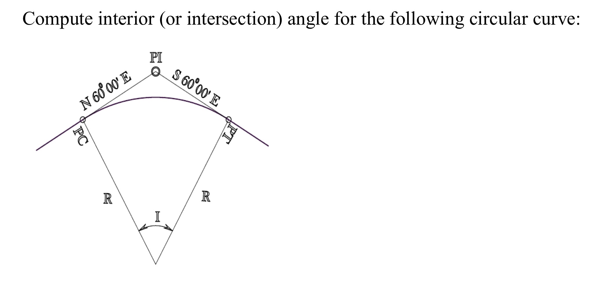 Compute interior ( or intersection ) angle for