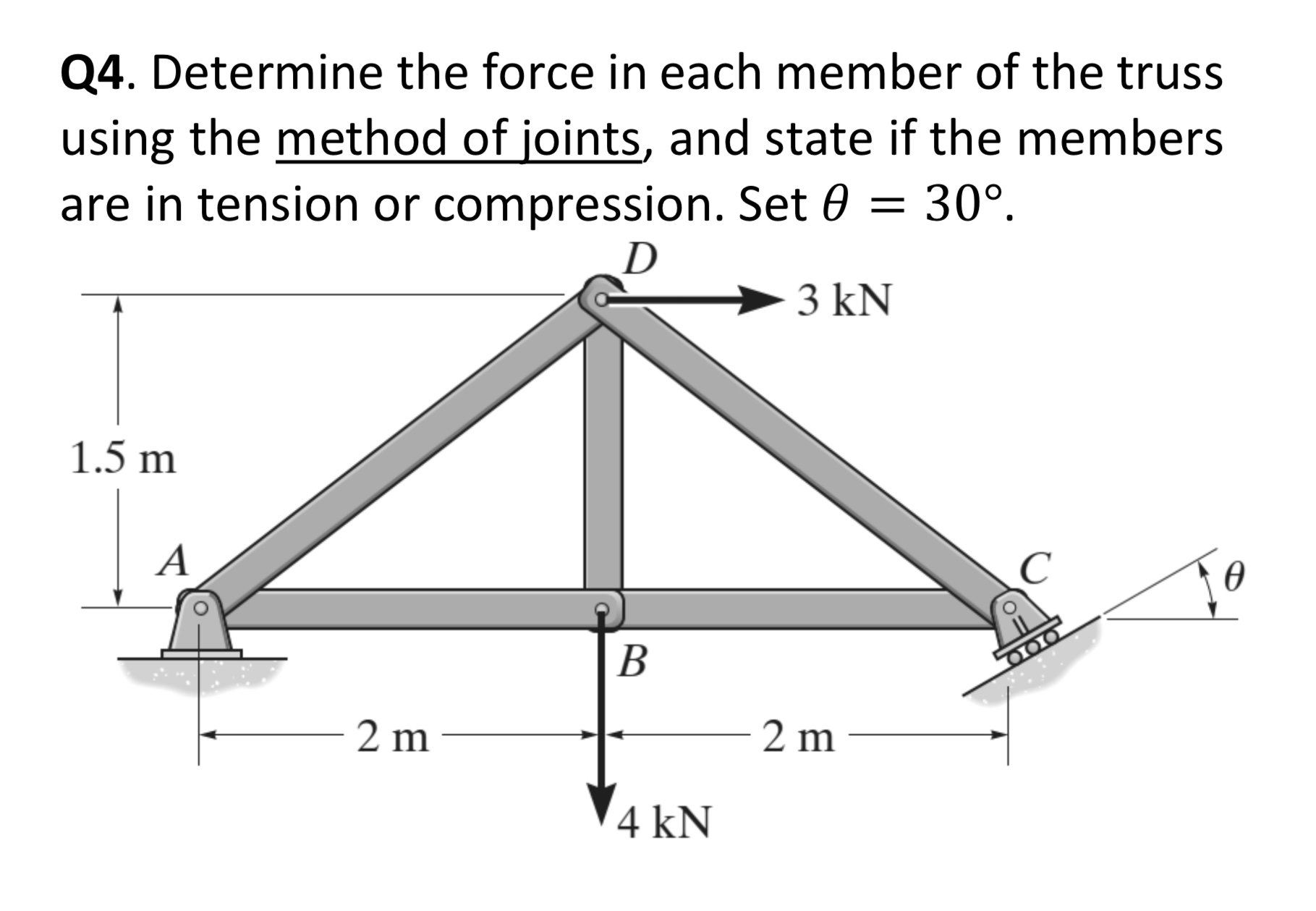 Q 4 . Determine the force in each member of the